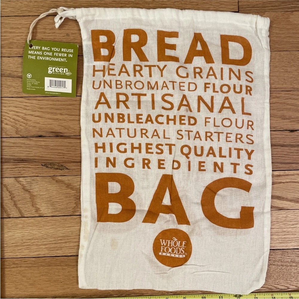 Whole Foods Market bread Bag beige  Organic cotton Unbleached